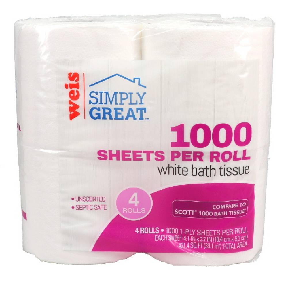 Weis Simply Great Bathroom Tissue, 4.1''*3.7'' (4 ct)