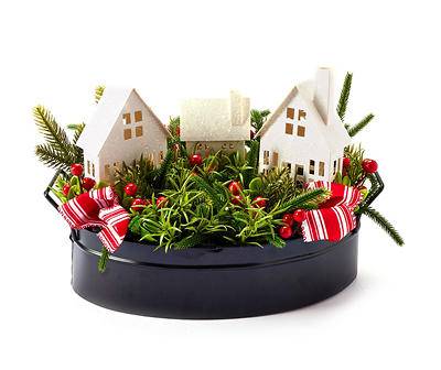 Village Houses & Floral LED Centerpiece