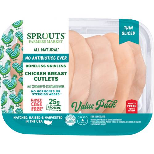 Sprouts Thin Sliced Chicken Breast Value Pack No Antibiotics Ever (Avg. 3.6lb)