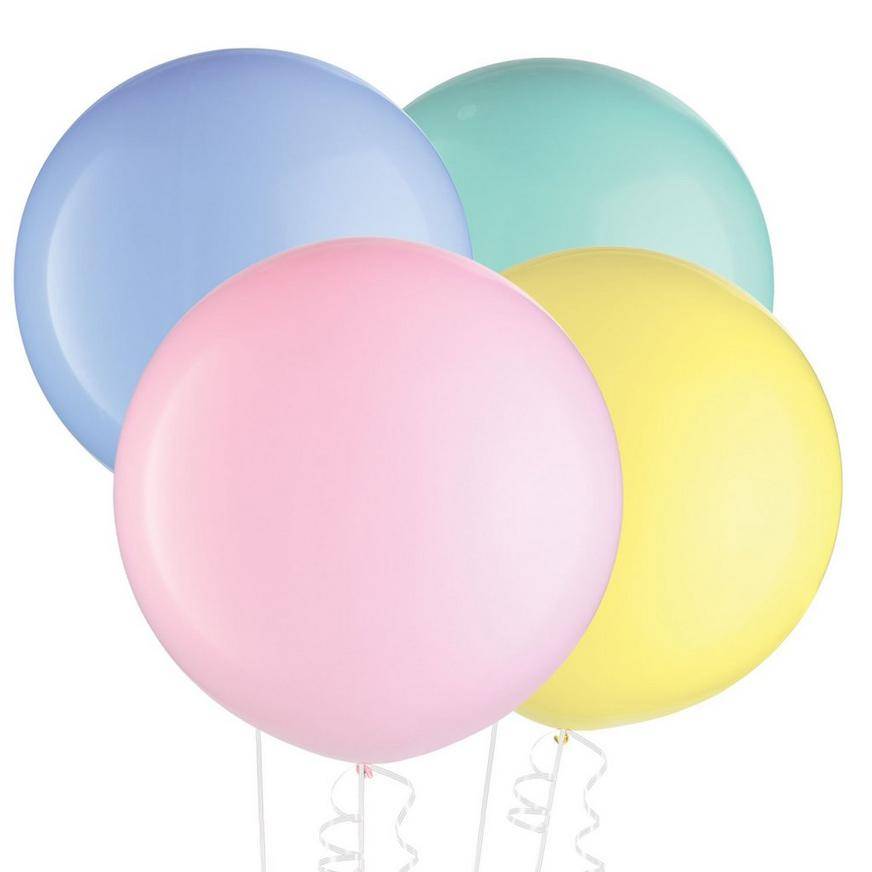 Uninflated 4ct, 24in, Assorted Pastel Balloons