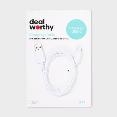 Dealworthy 3' Usb-A To Usb-C Cable, White
