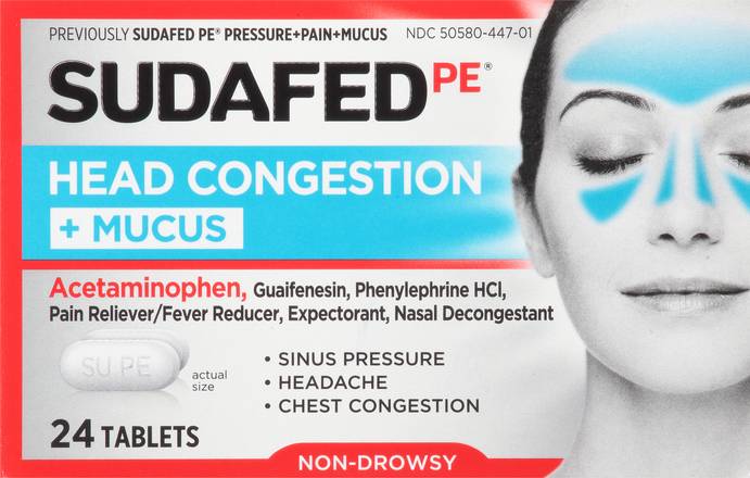 Sudafed Pe Head Congestion + Mucus Pain Reliever (24 ct)