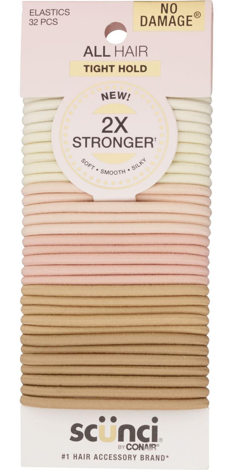 Scunci 2X Stronger Fine Hair Tight Hold Elastics (32 ct)