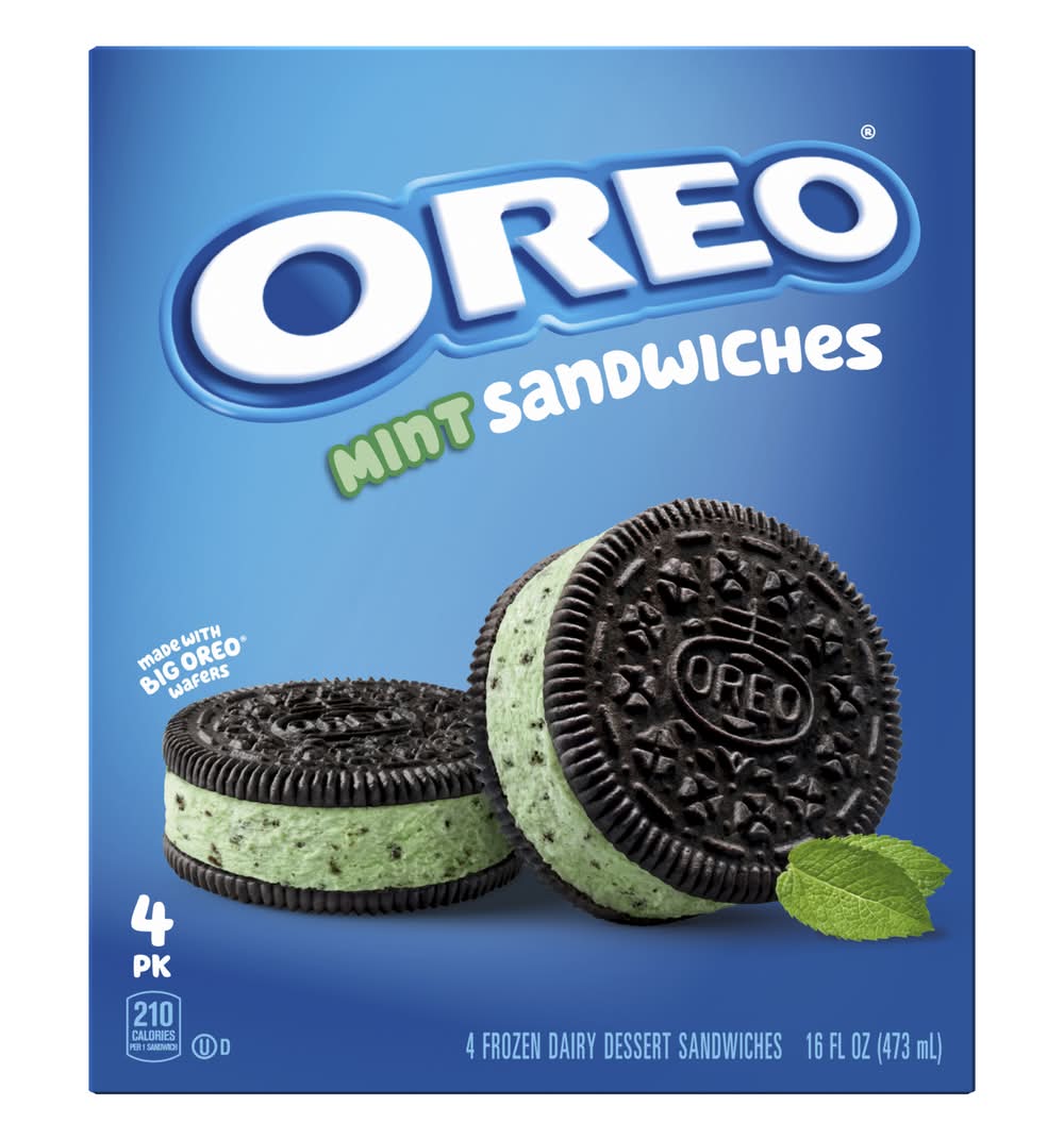 Oreo Frozen Dairy Dessert Sandwiches, Mint (16 fl oz, 4 ct)