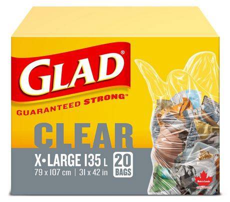 Glad Clear Garbage Bags - Extra Large 135 Litres - 20 Trash Bags (20 bags)
