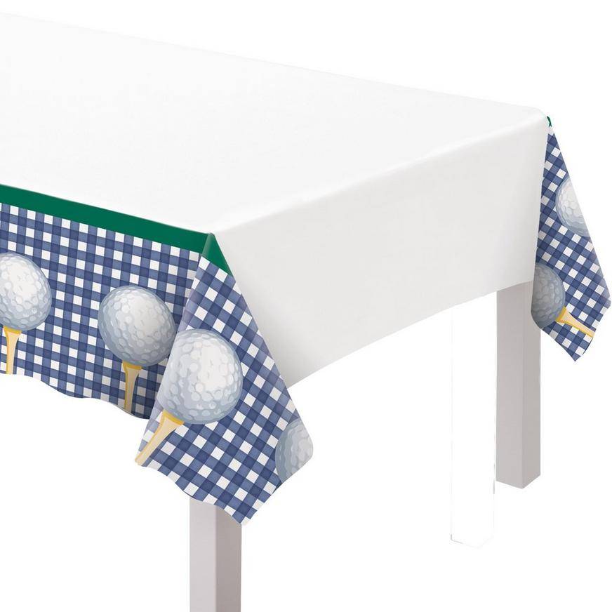 Golf Ball Gingham Plastic Table Cover, 54in x 102in - Hole in One