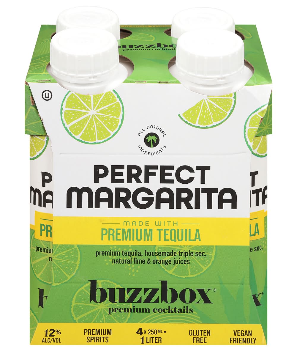 buzzbox Premium Perfect Margarita Ready To Drink Cocktails (4 x 250 ml)