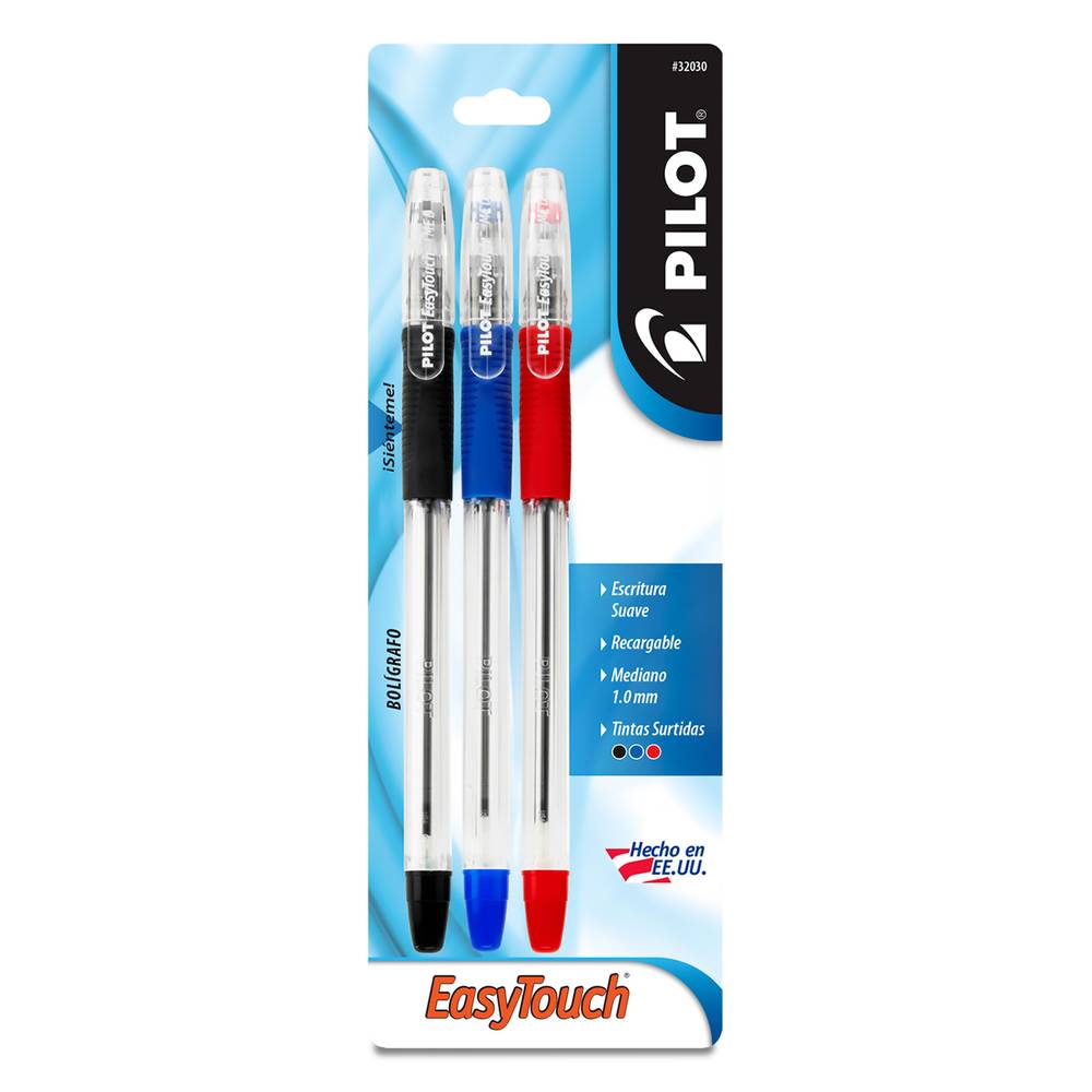 Officemax boligrafo pilot easy touch p/med surtido (ngo azl rjo) 3pzs
