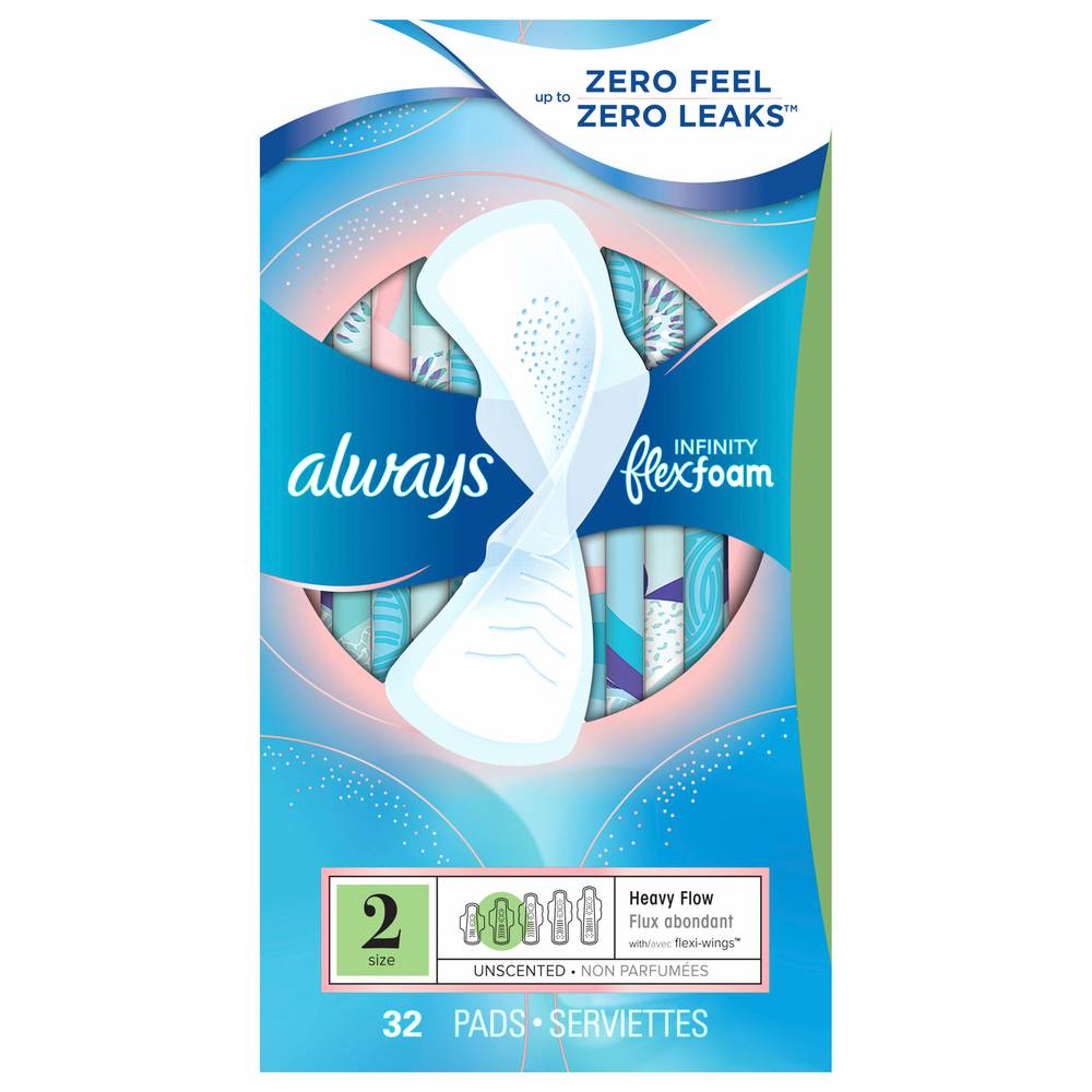 Always Infinity Flexfoam Zero Leaks Pads (32 ct) (size 2)