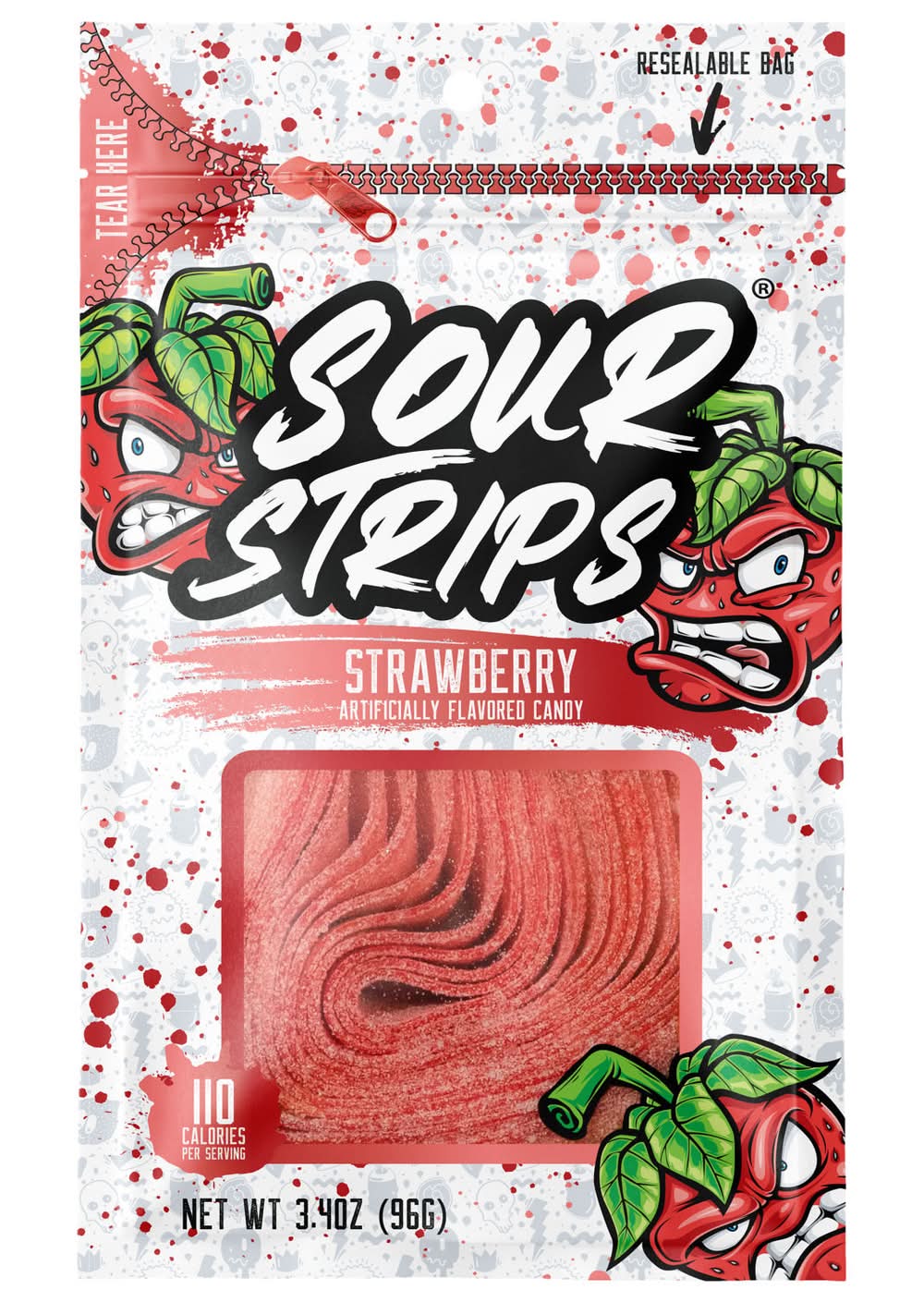 Sour Strips Soft Chewy Candy Belts Bag, Strawberry (3.4 oz)