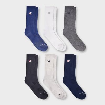 Champion Iconic Essentials Cushion Crew Socks, Men, 6-12, Blue (6 ct)