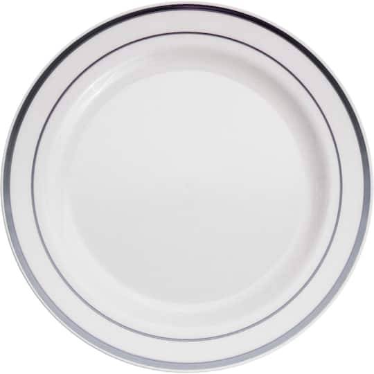 7.5" Round Lunch Plates With Silver Trim By Celebrate It, 10Ct.