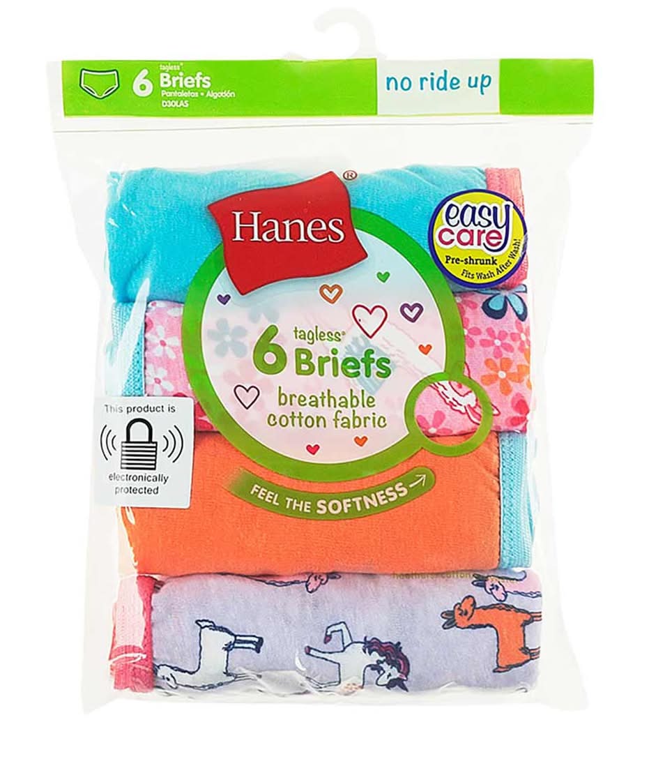 Hanes Girl's Tagless Brief Underwear, Size 6, Assorted (6 ct)