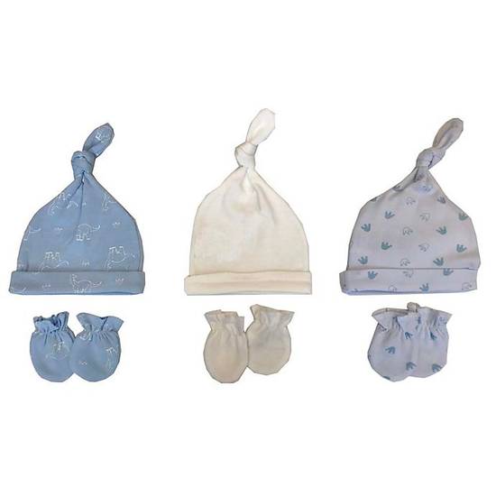 Sterling Baby Preemie 6-Piece Dino Hat and Mitten Set in Blue