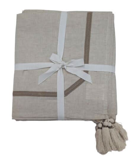 Celebrate It Natural Cotton Blend Tablecloth With Tassels, 84x58 in