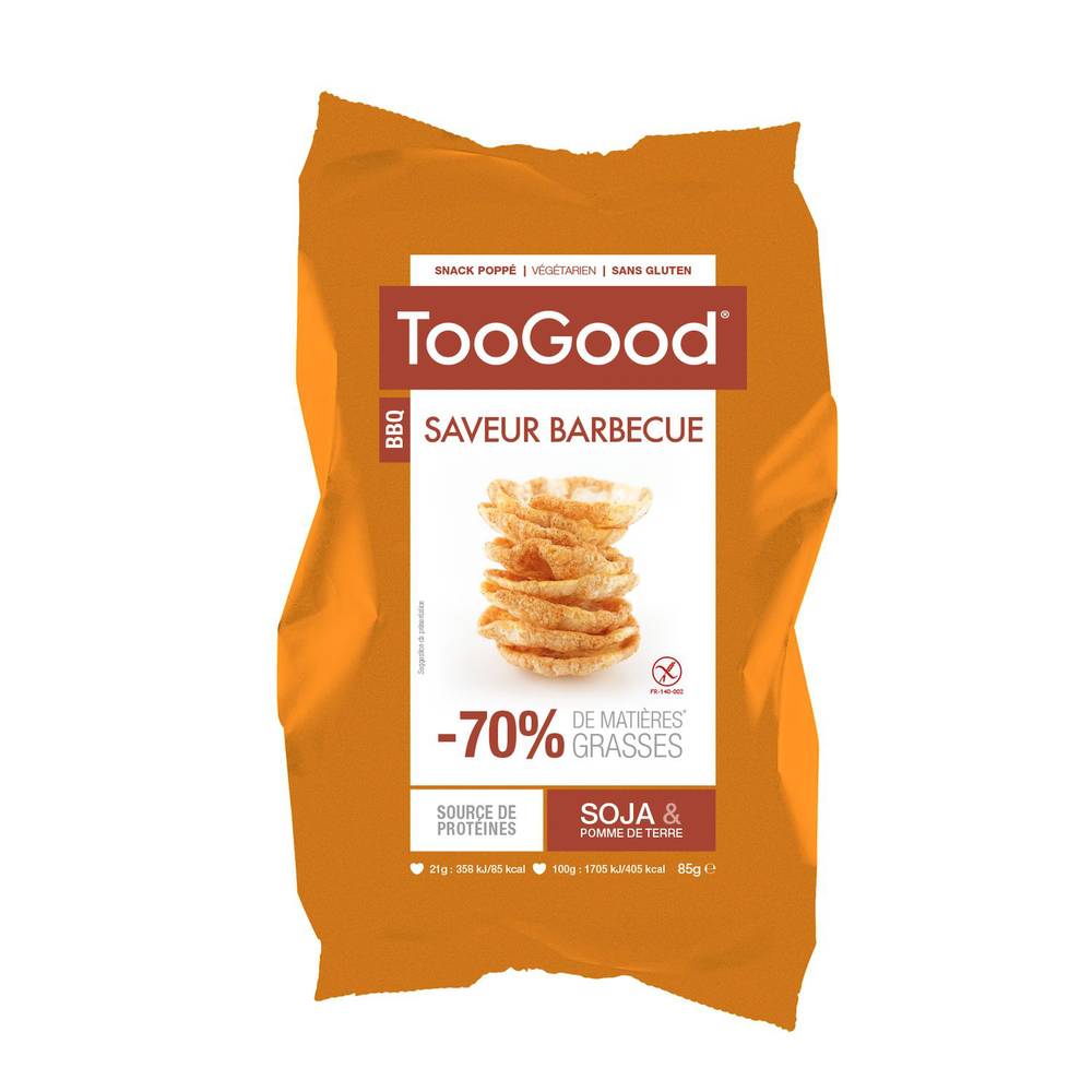 TooGood - Snack poppé au soja et pomme de terre -70% de m.g., barbecue (85g)