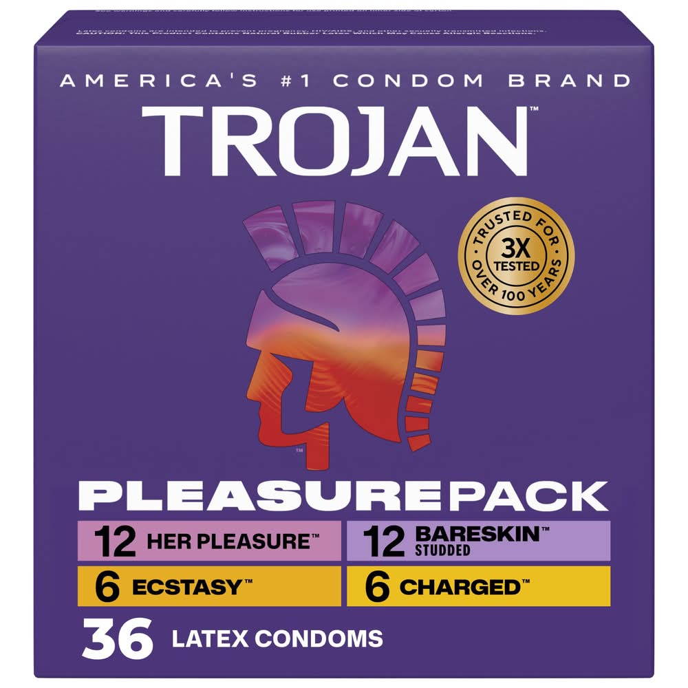 Trojan Latex Lubricated Condoms Pleasure pack, Assorted, Men (36 ct)
