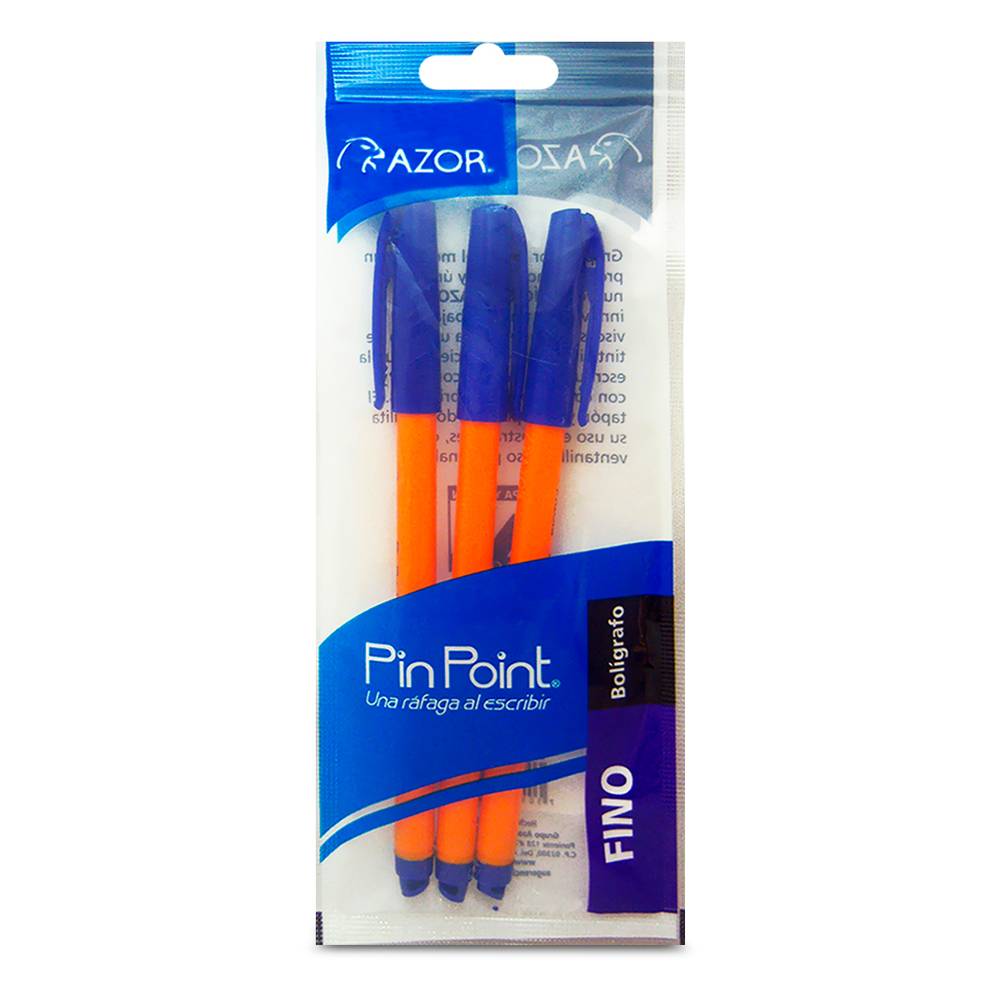 Azor bolígrafo pin point azul (paquete 3 piezas)