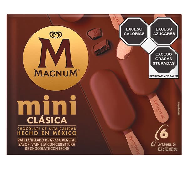 Magnum · Helado mini paleta clásica con cobertura, vainilla-chocolate (6 x 55 ml)