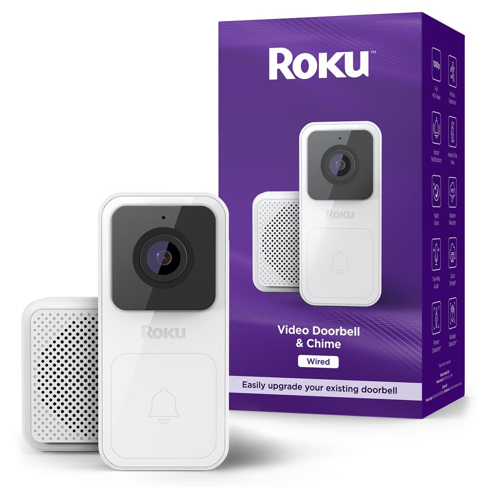 ROKU Video Doorbell and Chime Wireless Wi-Fi Compatible Smart Compatible Video Doorbell in White