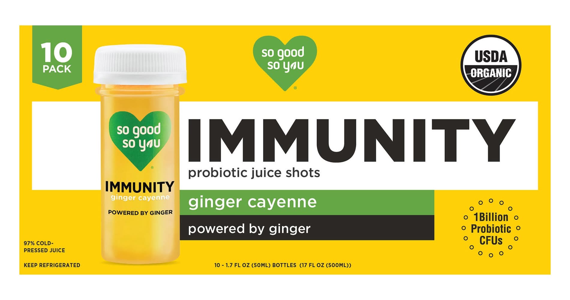 So Good So You Organic Immunity Shots, Ginger Cayenne (10 x 1.7 fl oz)