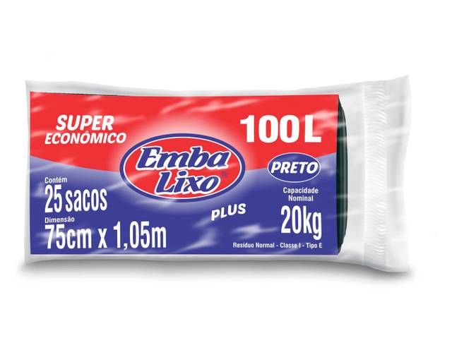 Embalixo saco de lixo super econômico preto 100l (25 unidades)