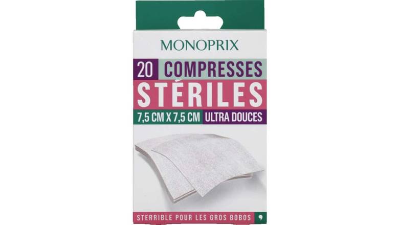 Monoprix - Compresses stériles ultra douces (7.5 cm x 7.5 cm/blanc)