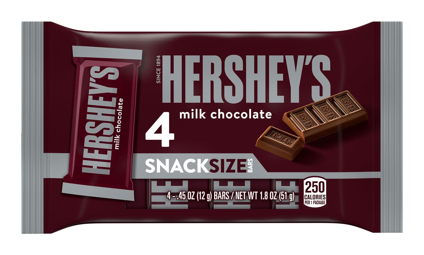 Hershey's Snack Size Milk Chocolate (0.45 oz, 4 ct)