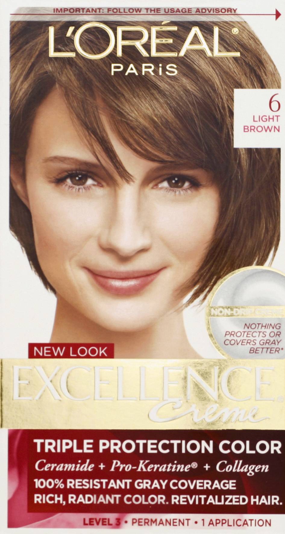 L'Oréal Excellence Creme Permanent Haircolor, 6 Light Brown (9.6 oz)