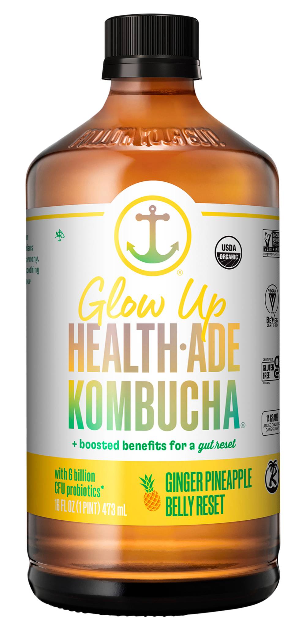 Health-Ade Bubbly Probiotic Tea For Happy Gut, Ginger Pineapple (16 fl oz)