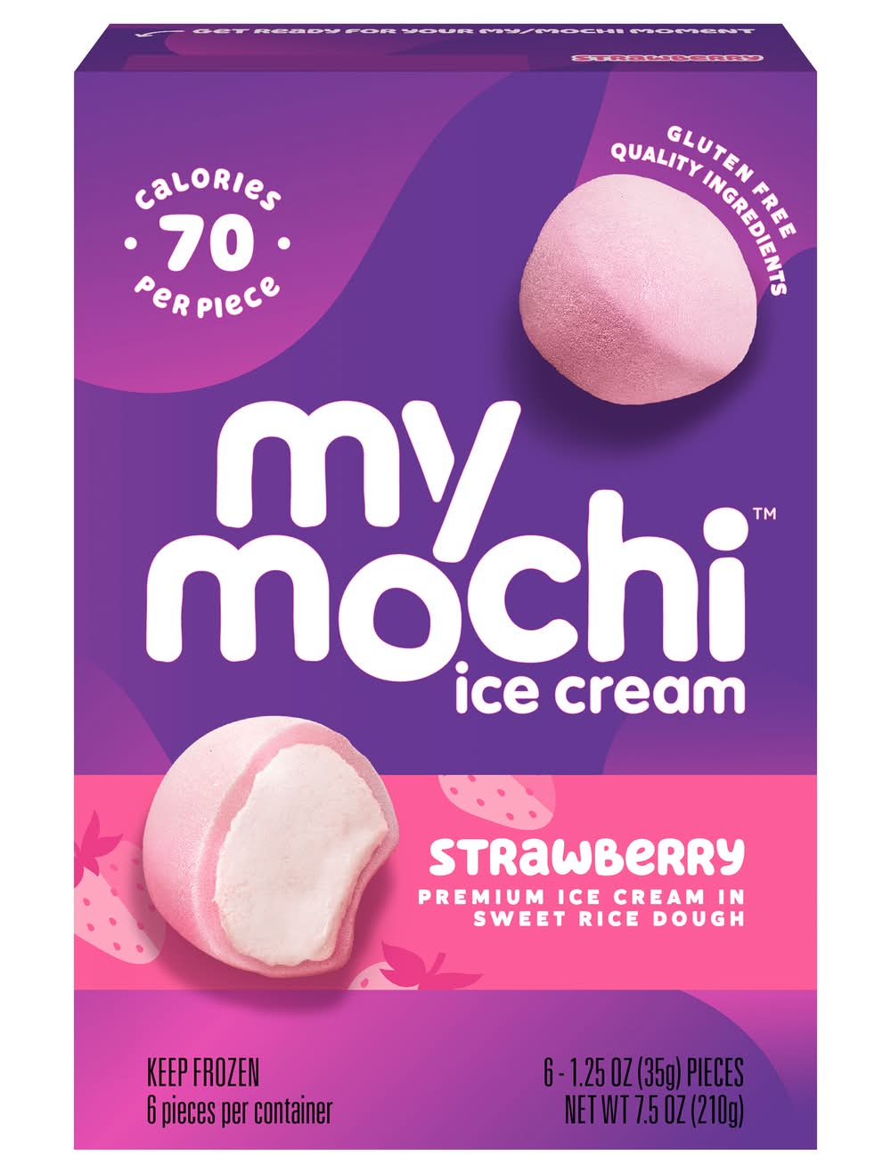 My/Mochi Gluten Free Premium Ice Cream in Sweet Rice Dough, Strawberry (6 x 1.25 oz)
