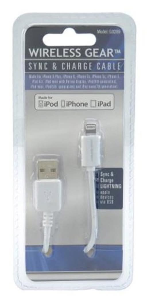 Wireless Gear Iphone Sync & Charge Lightning Cable, 3 ft, White