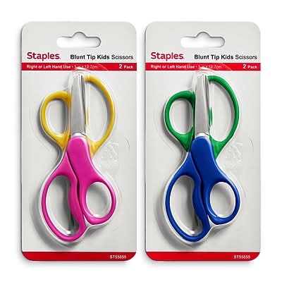Staples Junior 5 Kids Blunt Tip Stainless Steel Scissors, Straight Handle, Right & Left Handed, 2/Pack (TR55055)