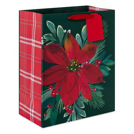 Hallmark Christmas Gift Bag (Red Poinsettia on Green) Large - 1.0 ea