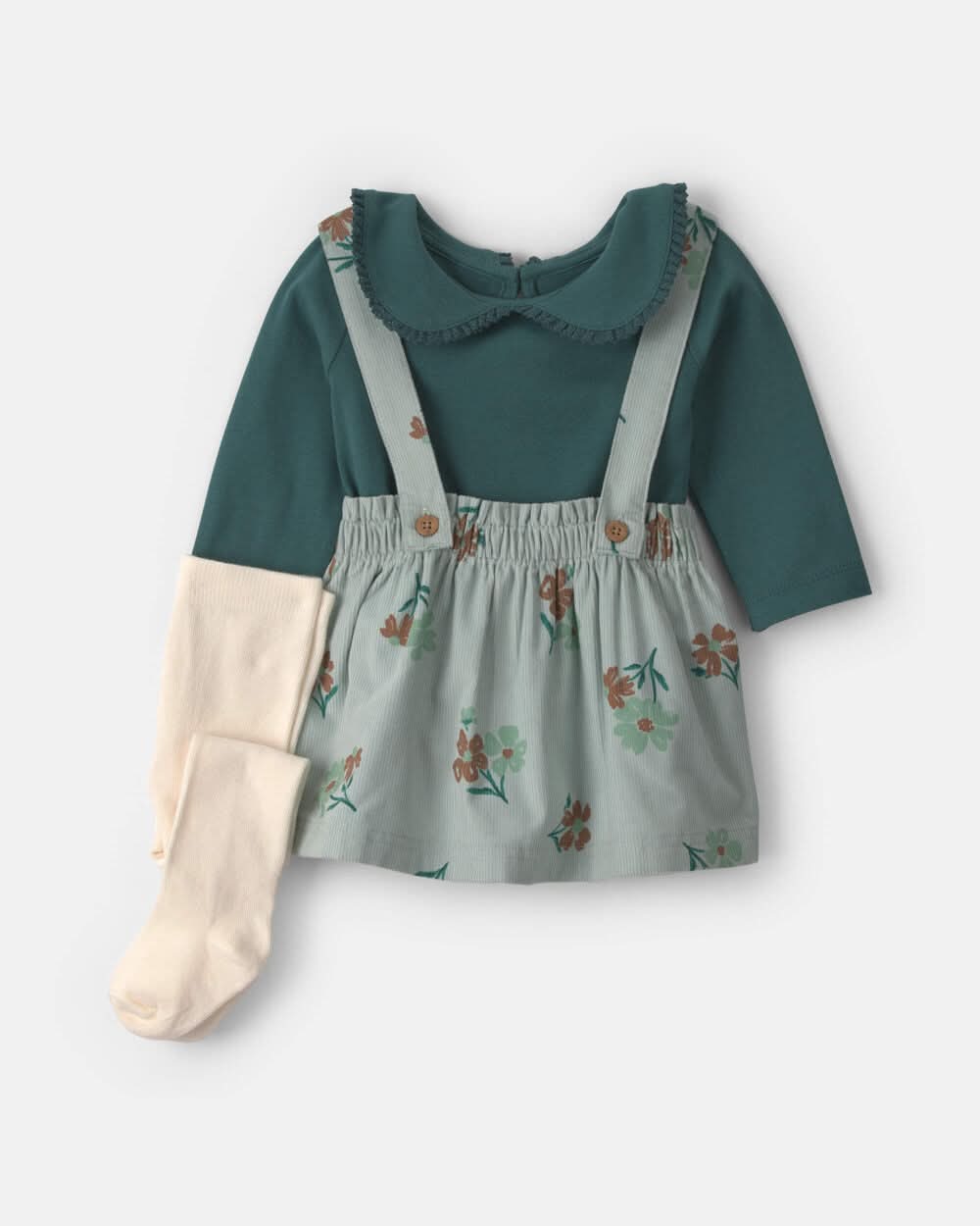 Baby Girl 3-Piece Floral Corduroy Long-Sleeve Dress Set - Green - 6M