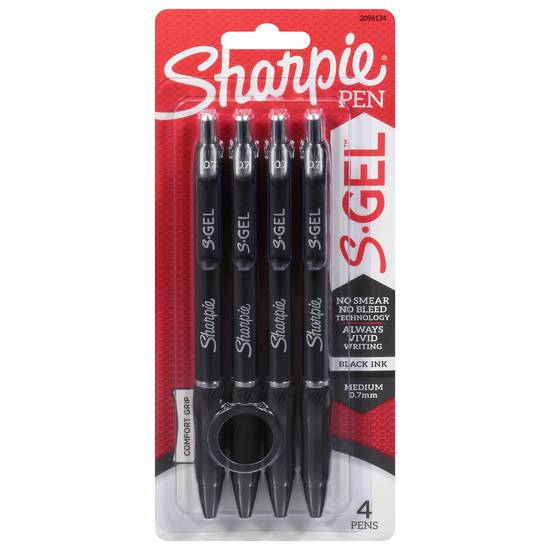 Sharpie 0.7 mm S-Gel Medium Black Pens (4 pens)