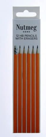Nutmeg Wooden Hb Pencil With Eraser Top (12 pack)