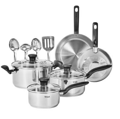 T-Fal Simply Cook Stainless Steel Cookware Set, Gray (12 ct)