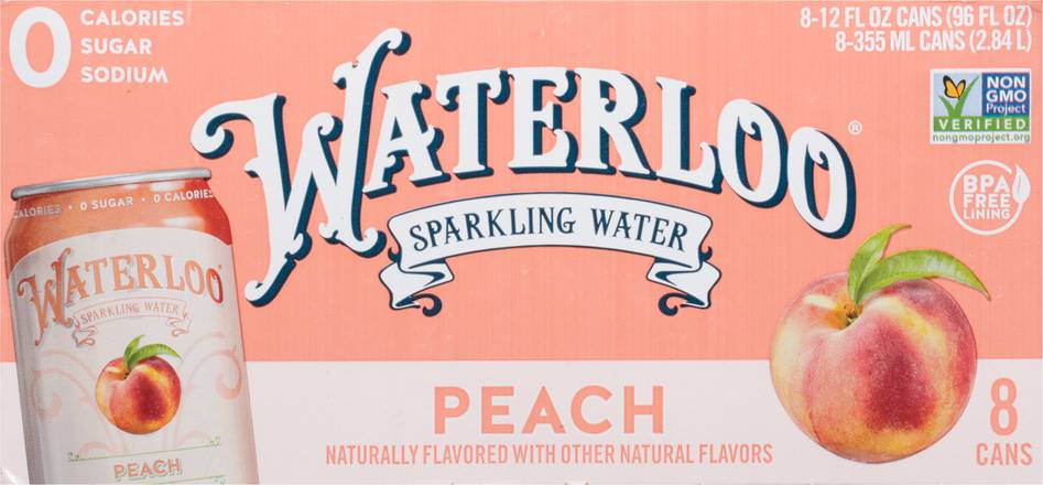 Waterloo Peach Sparkling Water (8 ct, 12 fl oz)