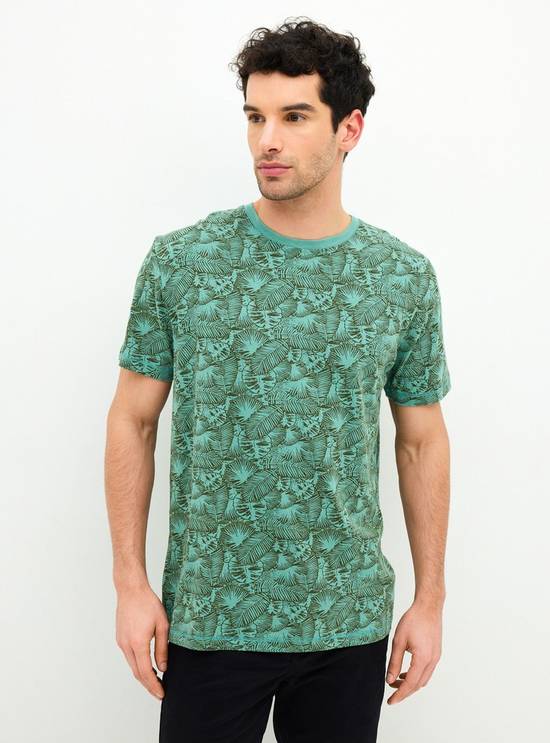 Greenfield polera print cuello redondo color verde olivo. talla