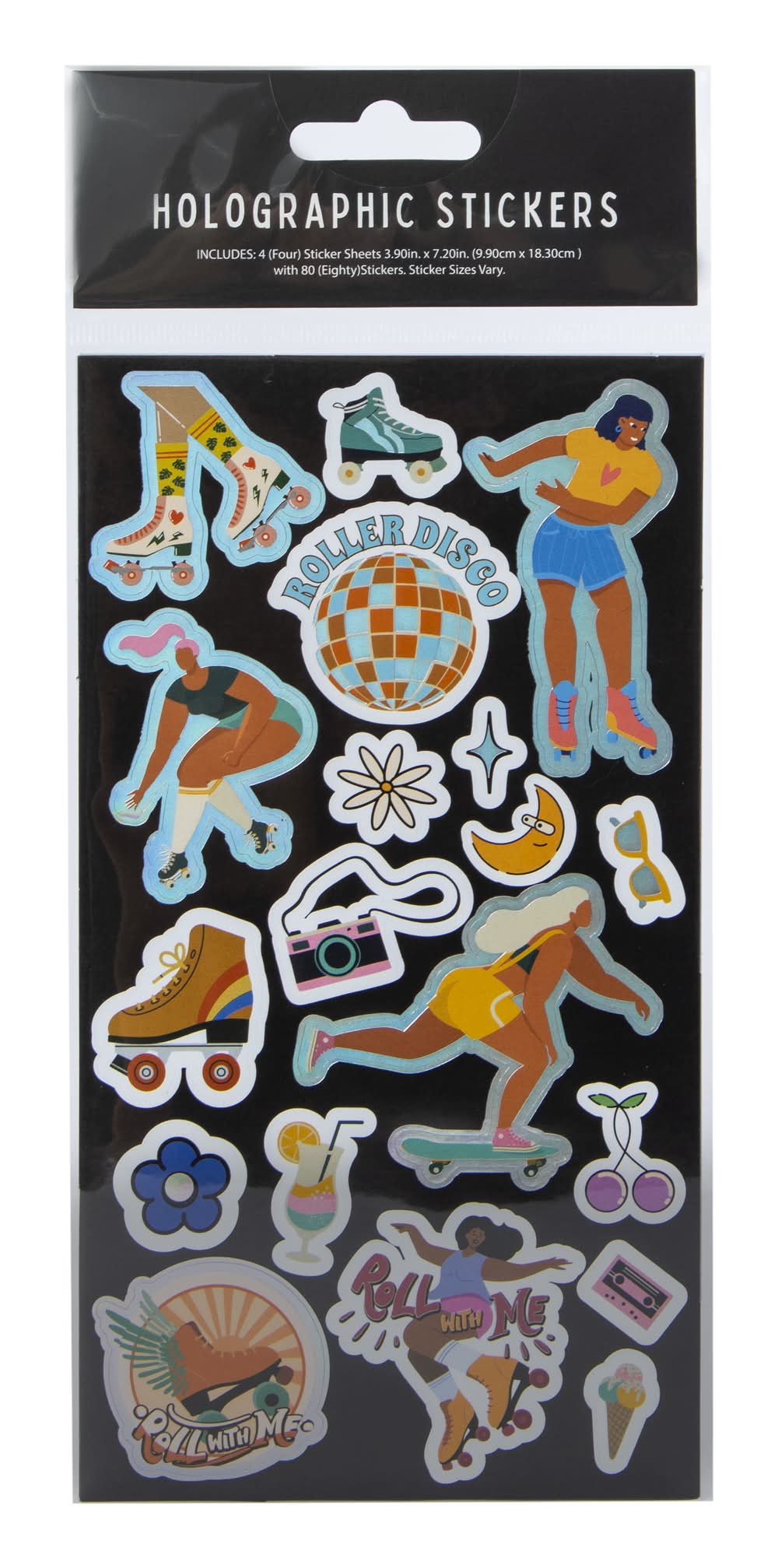 Roller Girl Holographic Stickers, 4 Sheets Black
