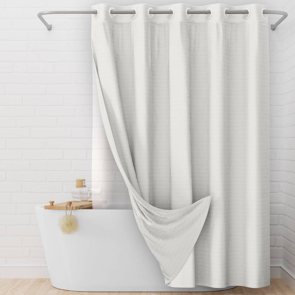 Hookless 3-in-1 Waffle Shower Curtain with Flex Rings and Two Snap in Liners