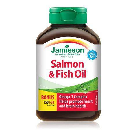 Jamieson gélules de complexe oméga-3 huiles de saumon et de poisson de jamieson, 1 000 mg (150 + 50 gélules) - salmon & fish oils omega 3 complex softgels 1000 mg (200 units)