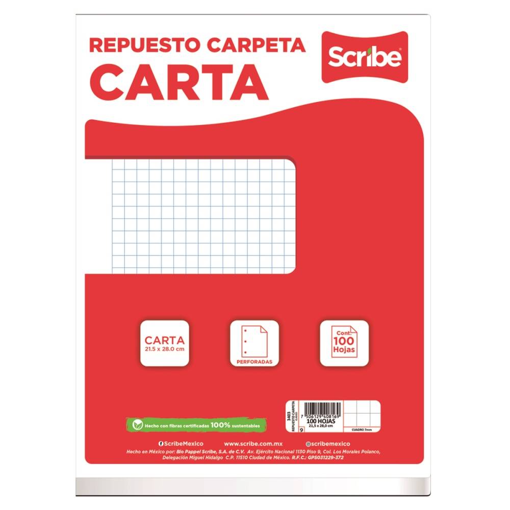 Scribe hojas de repuesto para carpeta c7 (paquete 100 piezas)