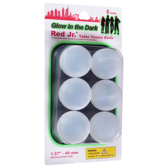 Red Jr Glow in the Dark Table Tennis Balls (6 ct)