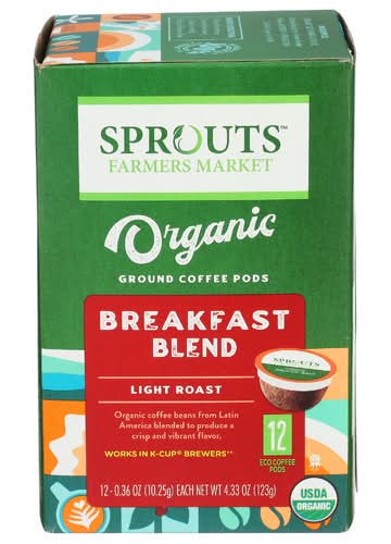 Sprouts Organic Breakfast Light Blend Coffee Pods 12 Pack