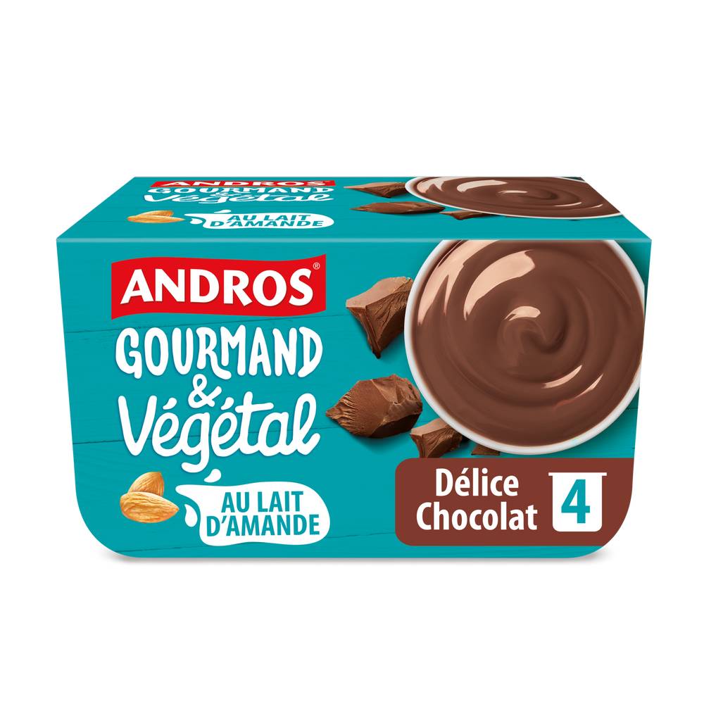 Andros - Dessert végétal délice chocolat au lait d'amande (4 pièces)