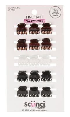 Scunci No Slip Grip Mini Claw Clips, Black/Brown/Clear (15 ct)