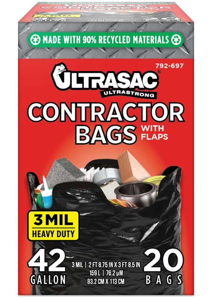 Ultrasac 42 Gal. Heavy Duty Contractor Trash Bags With Flaps (20-Count)
