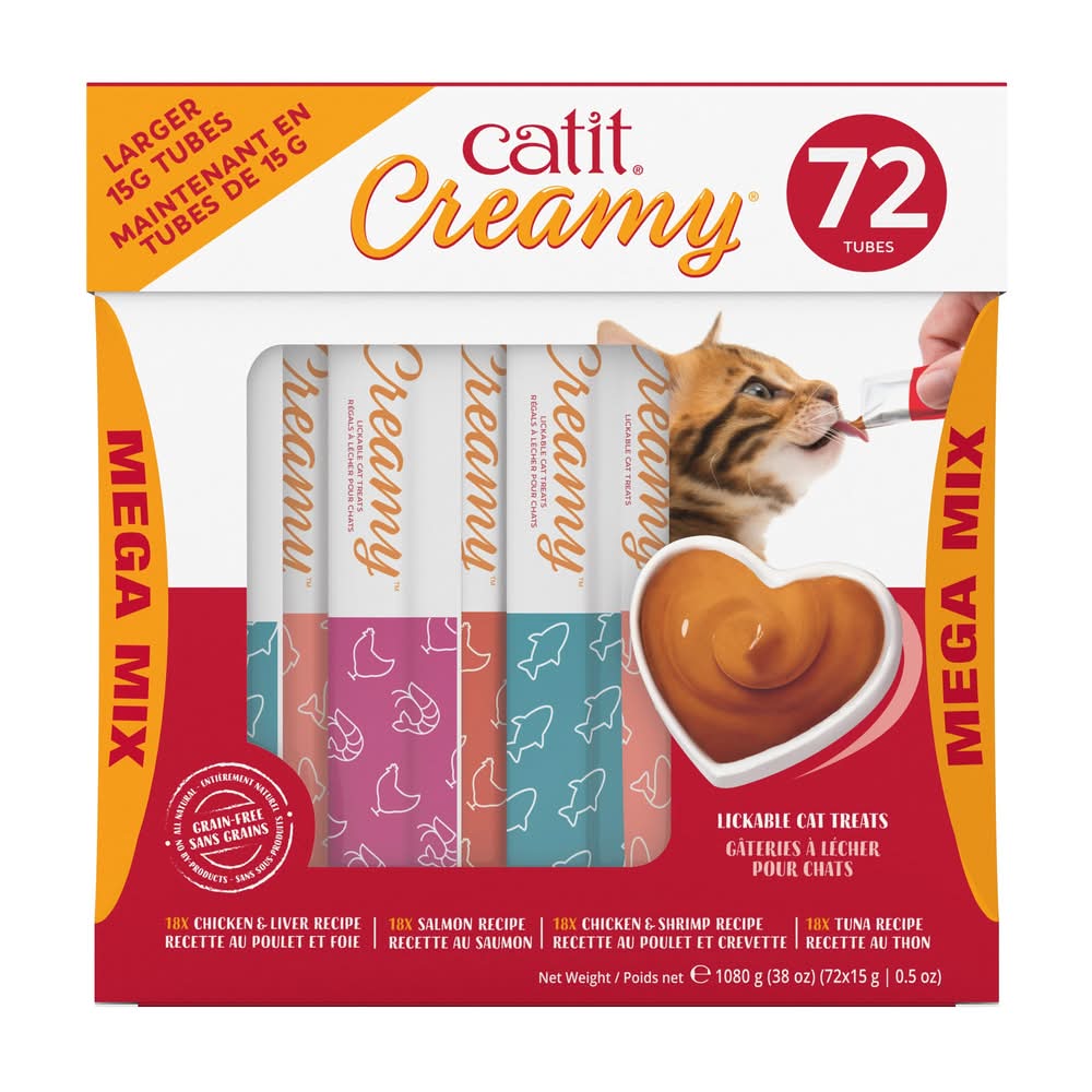 Catit Creamy - Méga Mélange De Gâteries À Lécher, 72 X 15G Tubes / Catit Creamy Lickable Treats, Mega Mix Of 72 X 15G Tubes